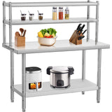 Garvee 36x24 in NSF Stainless Steel Prep Table with Adjustable Overshelves & Hooks for Commercial Kitchen, Restaurant, Home, Hotel, Heavy-Duty Rust-Resistant Workbench - Stainless Steel Color 36*24*54.5Inch