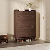 Garvee Fluted Wood Shoe Storage Cabinet with 2 Flip Drawers & Adjustable Shelves for Entryway, Hallway, Living Room, 48" Tall, Narrow, White