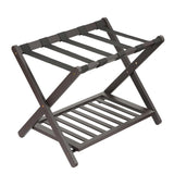Garvee Bamboo Luggage Rack Folding Suitcase Stand With Storage Shelf Nylon Straps For Bedrooms Living Rooms Hotels Brown