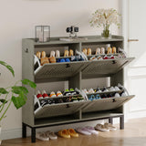 Garvee Shoe Cabinet, Washed Gray PB and MDF Organizer with 4 Flip-Front Drawers, 41.3"WX9.45"DX37.9"H Slim Entryway Storage, Adjustable Removable Dividers, Hollow Ventilated Doors, Raised Legs for Hallway and Apartment - Washed Gray