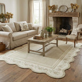 Garvee Scalloped Rugs for Living Room 8x10 Beige Washable Non Slip Soft Kids Area Rug Indoor Modern Xmas Festive Floor Cover - Beige