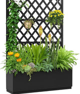 Garvee Metal Raised Garden Bed with Trellis & Wheels, Outdoor Planter Box, 71"x47"x12", Galvanized Steel, Privacy Screen - Black