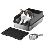 Garvee Stainless Steel Cat Litter Box with Lid Large Non-Stick Metal Cat Box for Big Cats 23.62''L x 15.75''W x 9.84''H - Black (60X40X30Cm)
