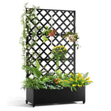 Garvee Metal Planter Box with Diamond Lattice Trellis - 72"x35" Galvanized Raised Garden Bed on Wheels, Black Finish, Outdoor Gardening, Climbing Plants Support - Black