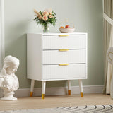 Garvee 3 Drawer Dresser Modern Closet Chest of Drawers Storage Cabinet Organizer Small Fluted Nightstand White - White