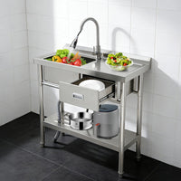 Garvee 39"W x 14"D x 33"H  Stainless Steel Utility Sink Single Bowl Free Standing with Right Drawer Workbench Rack Faucet Hot Cold Water for Laundry Kitchen Garage Workshop Outdoor