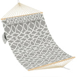 Garvee Double Quilted Fabric Hammock with Hardwood Spreader Bars and Pillow for Outdoor Patio Backyard Poolside, 2 Person Large, Light Gray Stripes - Light Gray Stripes