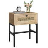 Garvee Rattan Drawer Nightstand with Metal Frame, Natural Bedside Table for Bedroom, Living Room & Dorm, Neutral Color, Compact Size