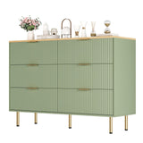 Garvee 6 Drawers Dresser Fluted Chest with Handle for Bedroom Closet Storage Organizer Wood Modern Furniture - Green