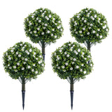 Garvee 23.6 in Artificial Topiary Flower with Ground Spike Set of 4, White, Indoor and Outdoor Decor, PE Fake Plants with Metal Stakes - White