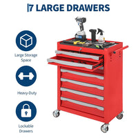 Garvee 7-Drawer Tool Chest Rolling Tool Cart with Wheels Large Capacity Storage Cabinet with Keyed Locking for Garage Workshop Warehouse Black Red Blue