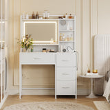 Garvee Vanity Desk with Square Mirror, 35.4” Makeup Vanity Table with Shelves, 4 Fabric Drawers Storage, Modern Dressing Table for Bedroom, Gift for Girls - White