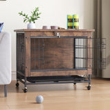 Garvee Dog Crate Furniture With 2 Doors, Indoor Small Dog Crates With Wheels, Heavy Duty Wooden Kennel, End Side Table Cage, 26.38"L x 19.69"W x 25.59"H, Rustic Brown