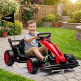 Garvee 24V Electric Go Kart for Kids with Dual Motors, Adjustable Length, Drifting Tires, Outdoor Toy, Black