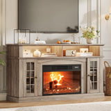 Garvee Fireplace TV Stand for TV Up to 70" with Adjustable Shelf & Glass Door, 58" Console Table, Gray, Fits 23" Electric Fireplace - Gray