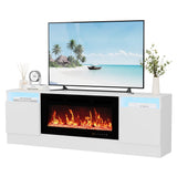 Garvee TV Stand with Storage and Electric Fireplace for TVs Up to 75 Inches, Modern Farmhouse Entertainment Center, RGB LED Lights, Water Resistant MDF Wood Grain Design - White