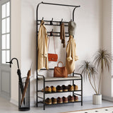 Garvee Hall Tree Entryway Bench, Coat Rack Shoe Bench with 8 Hooks, 4-in-1 Coat Rack Storage Bench with Hanging Bar, Coat Tree for Entryway, Hallway, Bedroom, Rustic Gray - Rustic Gray