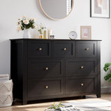 Garvee Black 7 Drawer Dresser for Bedroom, Simply Modern Wood Storage Double Dresser with Deep Drawers, Living Room Hallway Entryway, Spacious and Durable - Black