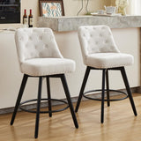 Garvee Counter Height Bar Stools Set of 2, Modern Swivel Bar Stools with Back and Wood Legs, 26 in Seat Height, Linen Fabric Beige for Kitchen Island and Home Bar