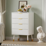 Garvee Fluted 4 Drawer Dresser Tall White Dresser with Gold Metal Handles Small Dresser Storage Chest Cabinet Organizer Wood Chest of Drawers for Bedroom,Living Room,Hallway,Entryway - White - White