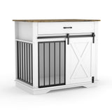 Garvee 38" Farmhouse Dog Crate Furniture with Sliding Barn Door, Indoor Wood Dog Kennel, Buffet Cabinet, Storage Drawer, Multi-Breed Size, Rustic Brown