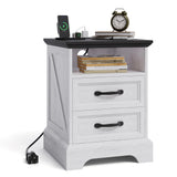 Garvee Farmhouse Rustic Nightstands with Charging Station, 2 Drawers, USB Ports, White, 18.11x18.11x24"