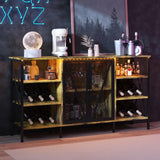 Garvee Farmhouse Wine Bar Cabinet with Wine Rack and Glass Holder, Rustic Coffee Bar, 55.12 in, Rustic Brown