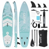 Garvee Blue Green Palm Leaf Inflatable Paddle Board with Military Grade PVC, Wide Single Board, Beginner Friendly, 10'6", Mint Green