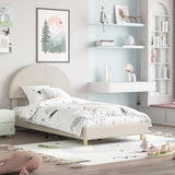 Garvee Twin Bed Frame Upholstered Round Boucle Headboard Arch-Shaped Design Soft White Modern Bed Wooden Slats No Box Spring Easy Assembly - Ivory