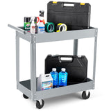 Garvee 2 Tier Rolling Tool Cart Heavy Duty Metal Utility Cart 330 LBS Load Capacity Steel Shelves Black for Garage Workshop Warehouse Repair Shop - Grey