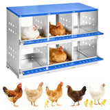 Garvee Metal Chicken Nesting Boxes 6 Compartment with Vent Holes & Swing Perch for Hens Ducks Blue - Blue