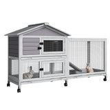 Garvee 63" 2-Story Wooden Rabbit Hutch with Lockable Wheels, Pull-Out Trays, Weatherproof Roof for Indoor & Outdoor Use, Grey