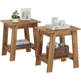 Garvee End Table, Small Side Table, Set of 2 Nightstand with 2-Tier Storage Shelf, Wood Bedside Table, Narrow Side Table Living Room, Side Table for Small Spaces, Bedroom, Entryway, Rustic Brown - Rustic Brown