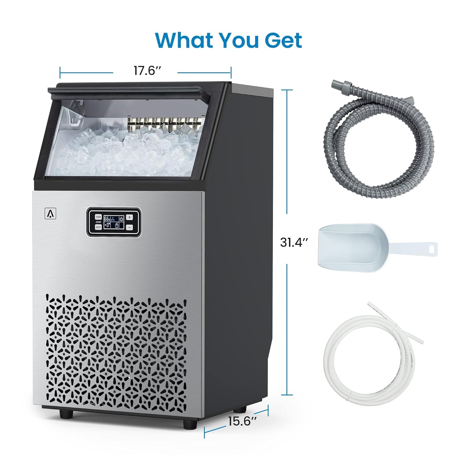 Garvee Commercial Ice Maker Machine Stainless Steel 110LBS/24H Output 33LBS Storage Countertop Undercounter