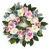 Garvee 20 Inch Spring Wreaths Artificial Pink Rose Wreath with Colorful Florals and Eucalyptus for Home Wall Window Wedding Party Indoor Outdoor Decor