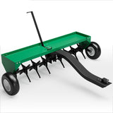 Garvee 48-Inch Tow Behind Lawn Plug Aerator with Universal Hitch, Galvanized Steel, Inflatable Wheels for Gardens, Lawns, Farms - Green