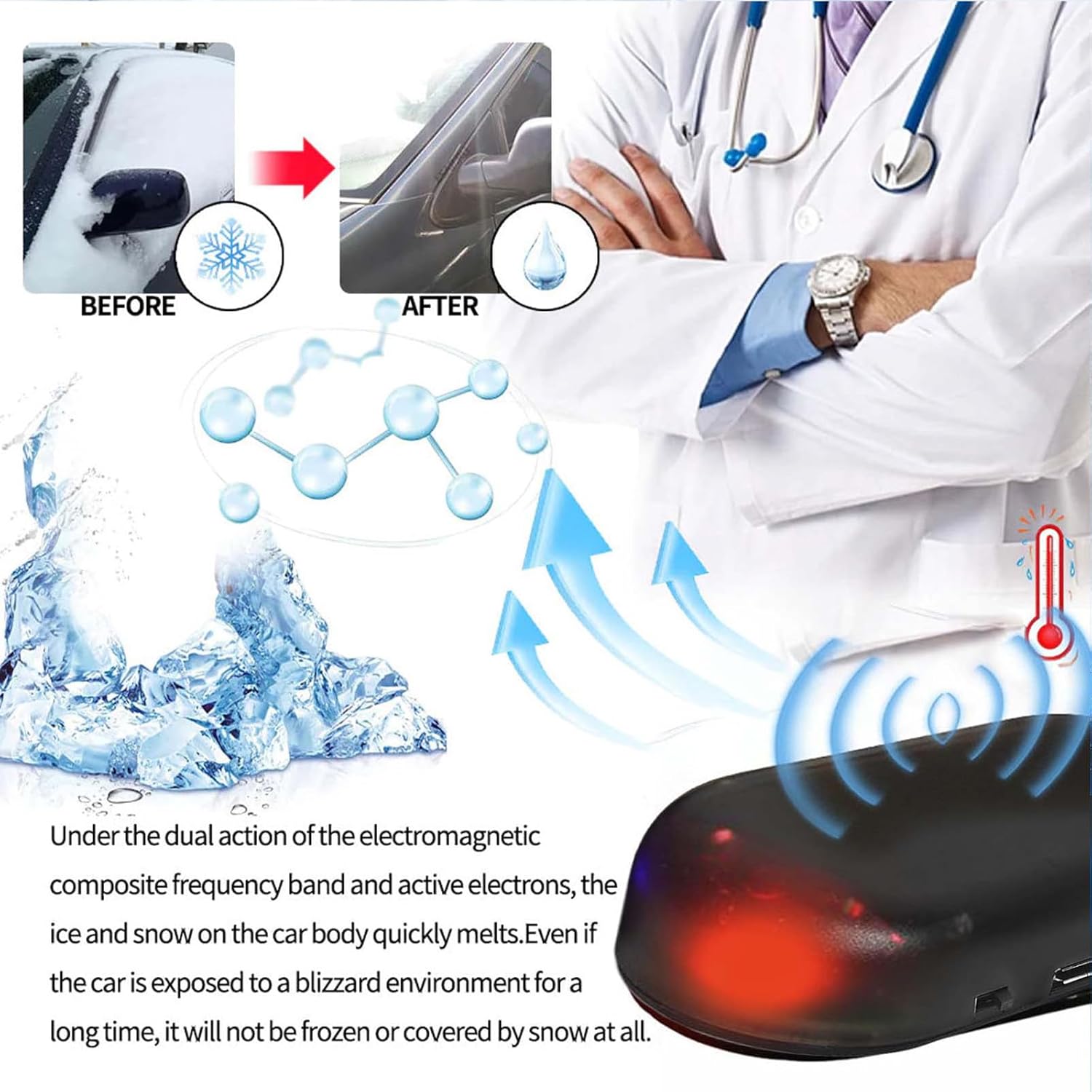 Garvee Electromagnetic Window De-Icing Device Microwave Anti-Freeze Snow Removal Instrument Universal Anti-Ice Defroster for Car & Home Glass Compact Size