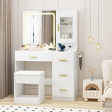 Garvee Vanity Desk with Mirror and Lights, Makeup Dressing Table with Storage Stool, LED Mirror, White, 37x15.75x55.12 Inch