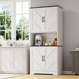 Garvee 70" Kitchen Pantry Cabinet, Farmhouse Tall Storage with Barn Doors, Adjustable Shelves, White - White-With Countertop