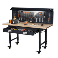 Établi Garvee de 60 po à hauteur réglable avec plateau en bois d'hévéa, panneau perforé, tiroirs de rangement, roulettes, prise électrique pour atelier de garage, capacité de 2000 lb, noir