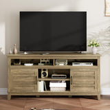 Garvee TV Stand for 63 In with Adjustable Shelves and Cabinet Doors, Farmhouse Style for Living Room and Bedroom, Wood Color, 63" - Wood Color