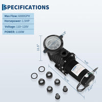 Garvee 1.5HP Pool Pump 1100W, Dual Voltage Swimming Pool Pump for Above Ground & Inground Pools, High Flow Copper Motor, Durable Thermoplastic Body with Strainer Basket