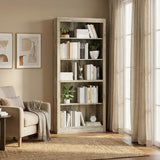 Garvee 71 in Tall Wooden Bookcase with 5 Tiers, Ivory White, Floor Standing for Bedroom, Living Room, Office - Ivory White