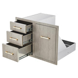 Garvee Stainless Steel Outdoor Kitchen Door Drawer Combo - Triple Drawers, Propane Storage, Adjustable Garbage Ring, 29.5"W x 21.7"D x 22.6"H, Weather-Resistant Flush Mount - New Magnolia Color