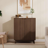 Garvee Modern Sideboard Ribbed Doors Gold Handles Adjustable Shelf MDF Solid Wood Frame Versatile Storage Console