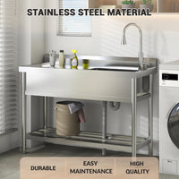 Garvee Évier utilitaire en acier inoxydable 47"L x 20"P x 37"H - Évier simple sur pied avec robinet d'eau chaude et froide pour cuisine, buanderie, restaurant, garage, jardin