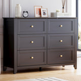 Garvee Black 6 Drawer Dresser Wood Storage Double Dresser for Bedroom Living Room Hallway Entryway - Black