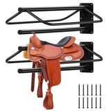 Garvee 2 Pack Wall Mounted Saddle Rack with Double Pad Bar for English & Western Saddles, 23.6" x 12.6" x 7.3", Carbon Steel Black - Black