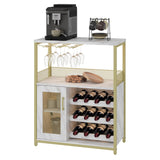 Garvee Industrial Wine Cabinet With Adjustable Racks & LED Lighting, Gold Metal Frame, Glass Holders, 70x35x92 cm, Kitchen & Living Room