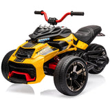 Garvee 12V 3 Wheeler Ride On ATV Electric Motorcycle for Kids, Yellow, Battery Powered, LED Lights, Music, USB, Treaded Tires - Yellow